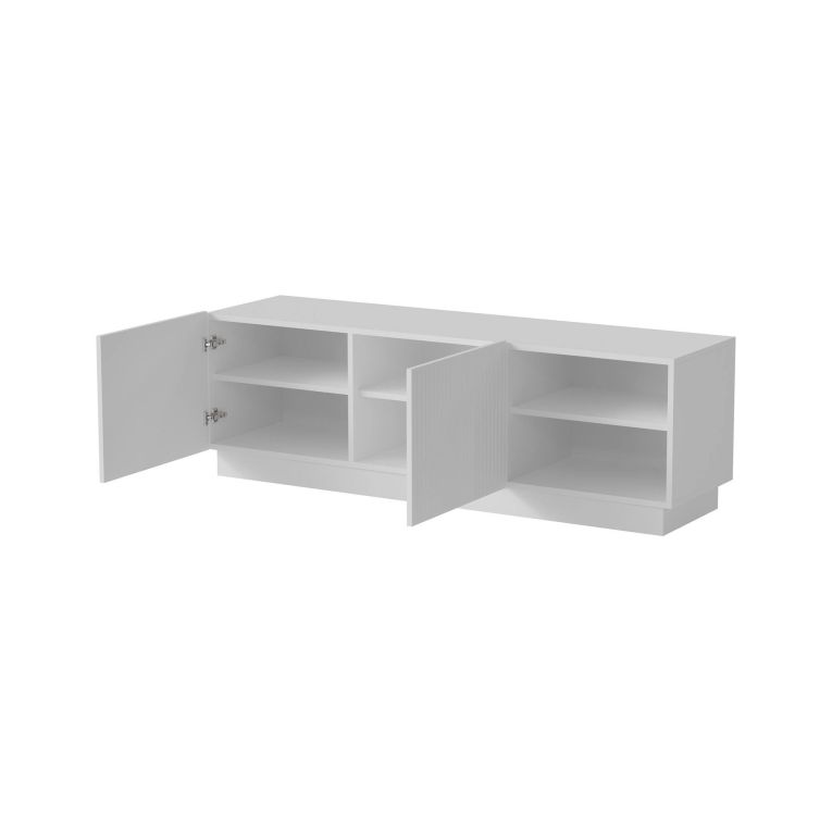 Mobile porta TV Lagoa, Madia da salotto con due ante battenti, Design minimal e moderno, 150x40 h48 cm, Bianco