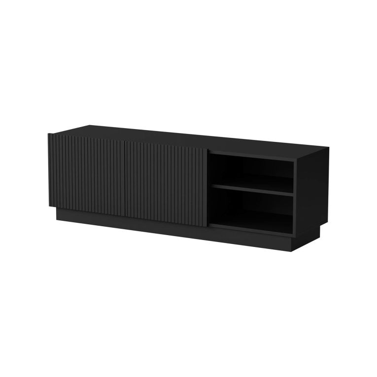 Mobile porta TV Lagoa, Madia da salotto con due ante battenti, Design minimal e moderno, 150x40 h48 cm, Nero