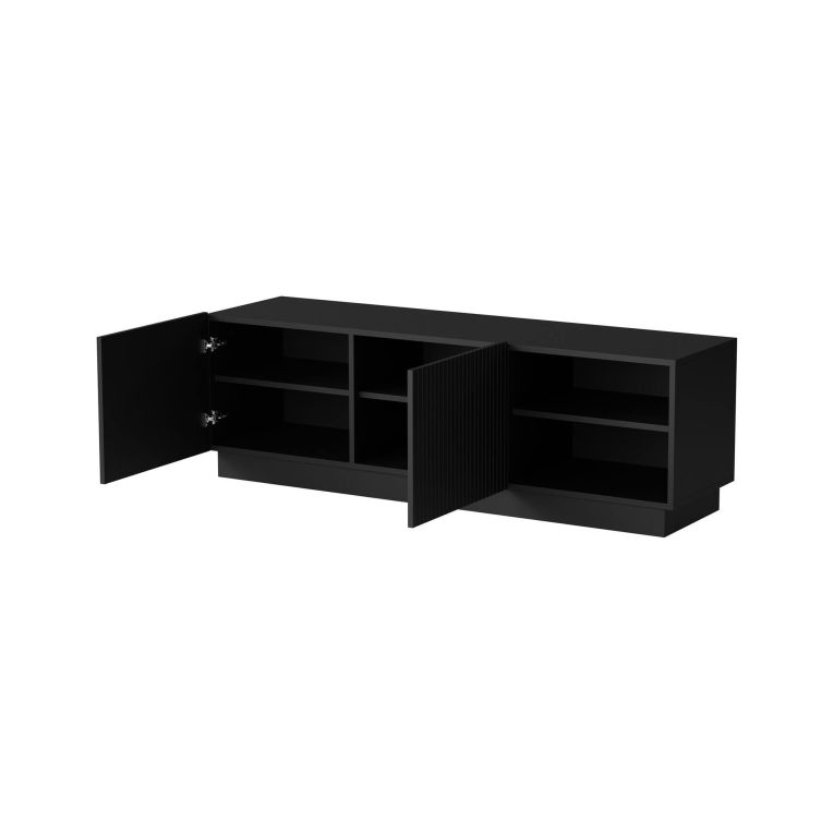 Mobile porta TV Lagoa, Madia da salotto con due ante battenti, Design minimal e moderno, 150x40 h48 cm, Nero