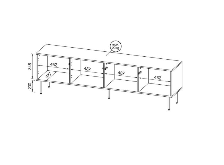 Mobile porta TV Lagos, Madia da salotto con quattro ante battenti, Rialzato da terra, 190x40 h58 cm, Noce