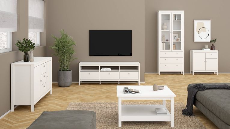 Mobile porta TV Liliane, Credenza da soggiorno, Armadio basso per TV, Base parete attrezzata, 38x151 h54 cm, Bianco
