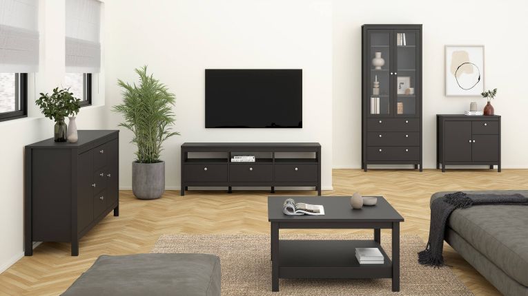 Mobile porta TV Liliane, Credenza da soggiorno, Armadio basso per TV, Base parete attrezzata, 38x151 h54 cm, Nero