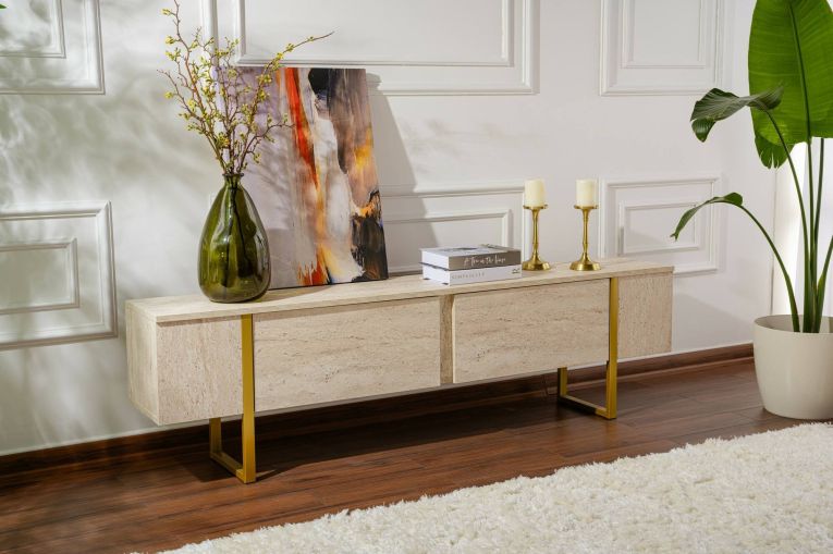 Mobile porta TV Lilith, 180x30 h50 cm, Beige e Oro