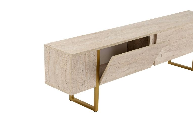 Mobile porta TV Lilith, 180x30 h50 cm, Beige e Oro