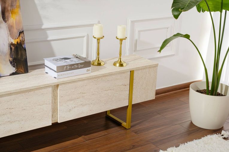 Mobile porta TV Lilith, 180x30 h50 cm, Beige e Oro