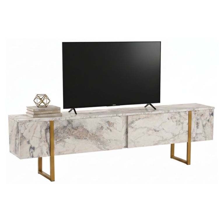 Mobile porta TV Lilith, 180x30 h50 cm, Marmo e Oro