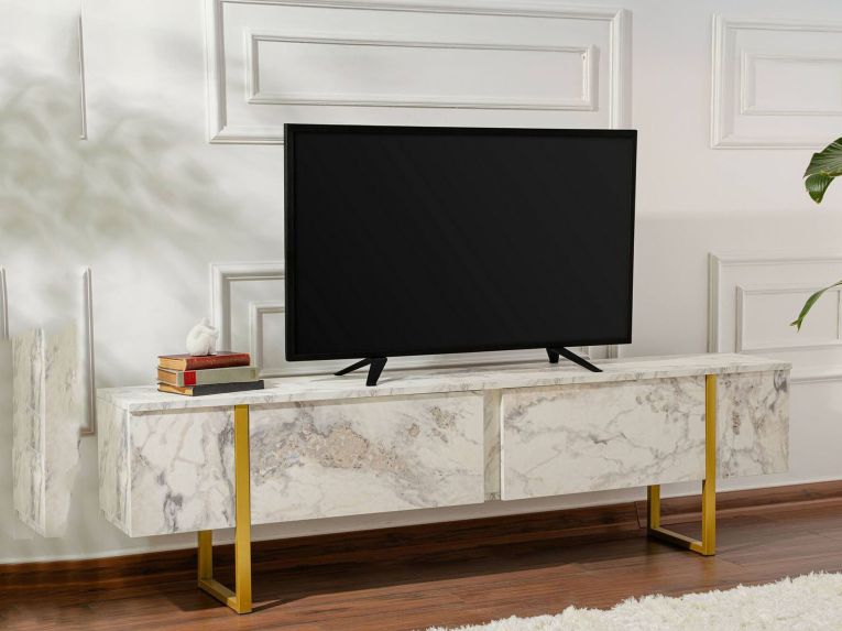 Mobile porta TV Lilith, 180x30 h50 cm, Marmo e Oro