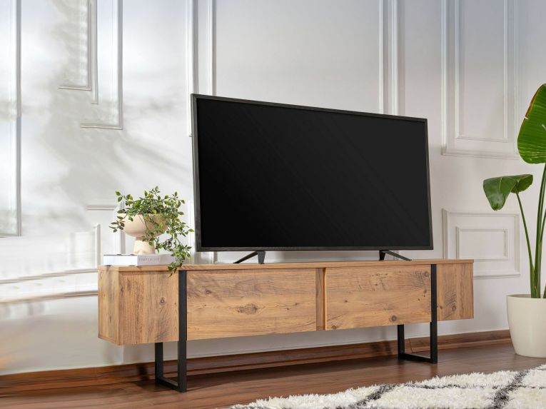 Mobile porta TV Lilith, 180x30 h50 cm, Pino e Nero