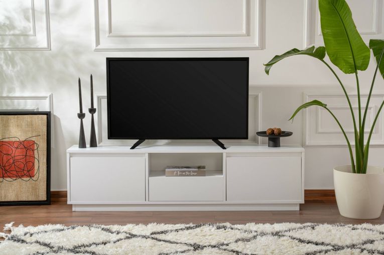 Mobile porta TV Lovere, Credenza da soggiorno, Armadio basso per TV, Base parete attrezzata, 160x30 h42 cm, Bianco