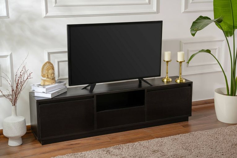 Mobile porta TV Lovere, Credenza da soggiorno, Armadio basso per TV, Base parete attrezzata, 160x30 h42 cm, Nero