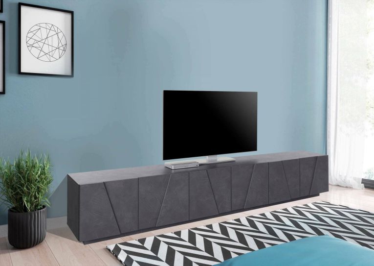 Mobile porta TV Lucas, Credenza bassa da soggiorno, Base porta TV, 100% Made in Italy, cm 244x44h46, Ardesia