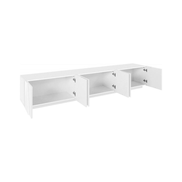 Mobile porta TV Lucas, Credenza bassa da soggiorno, Base porta TV, 100% Made in Italy, cm 244x44h46, Bianco lucido