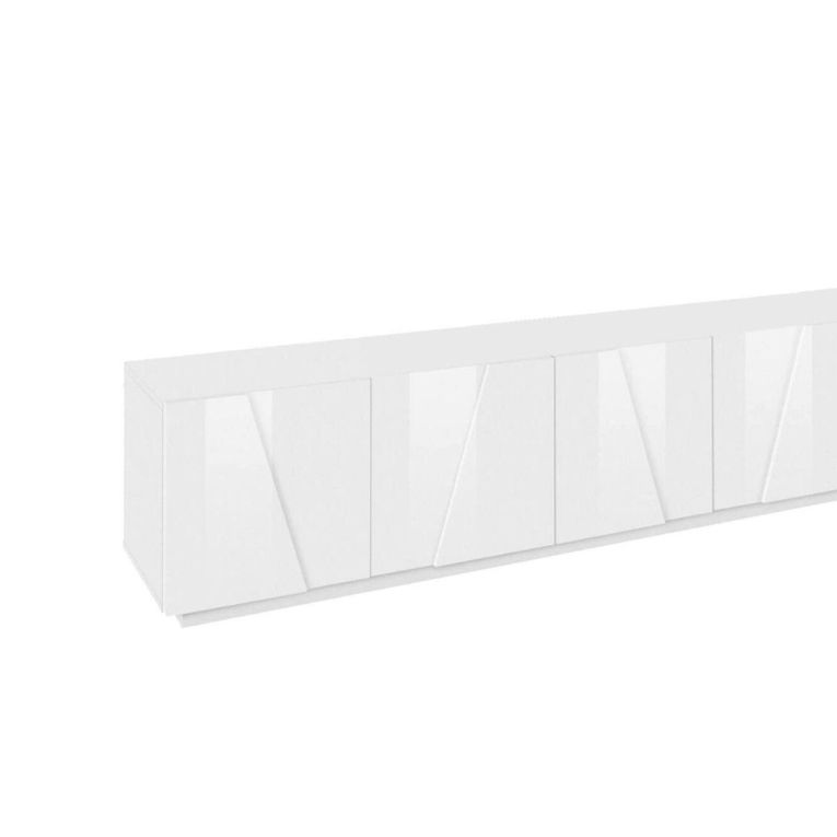 Mobile porta TV Lucas, Credenza bassa da soggiorno, Base porta TV, 100% Made in Italy, cm 244x44h46, Bianco lucido