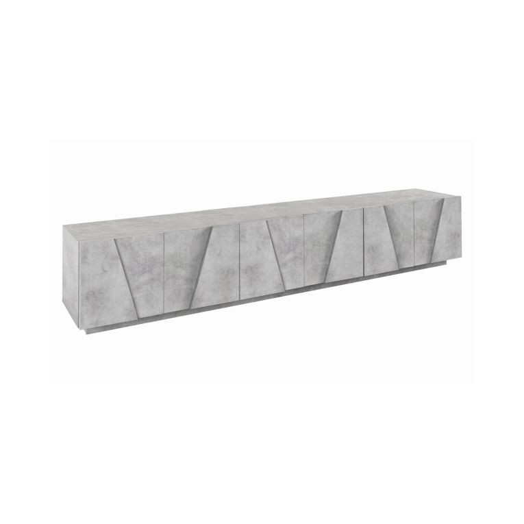 Mobile porta TV Lucas, Credenza bassa da soggiorno, Base porta TV, 100% Made in Italy, cm 244x44h46, Cemento scuro