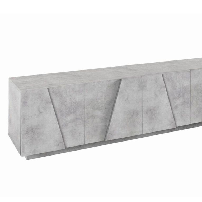 Mobile porta TV Lucas, Credenza bassa da soggiorno, Base porta TV, 100% Made in Italy, cm 244x44h46, Cemento scuro