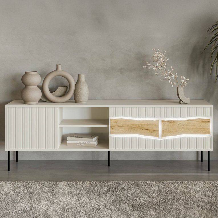 Mobile porta TV Luvinate, 190x40 h62 cm, Beige e Rovere Nodi