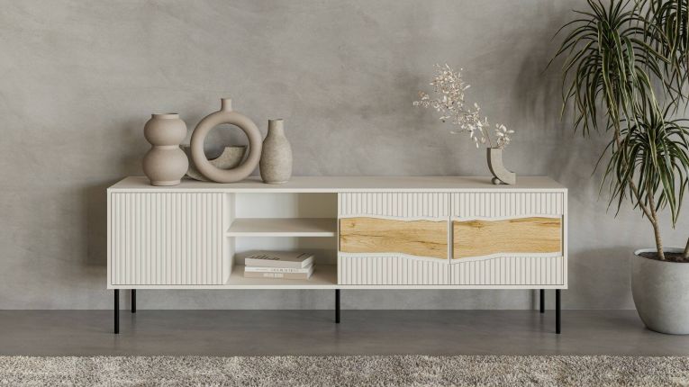 Mobile porta TV Luvinate, 190x40 h62 cm, Beige e Rovere Nodi