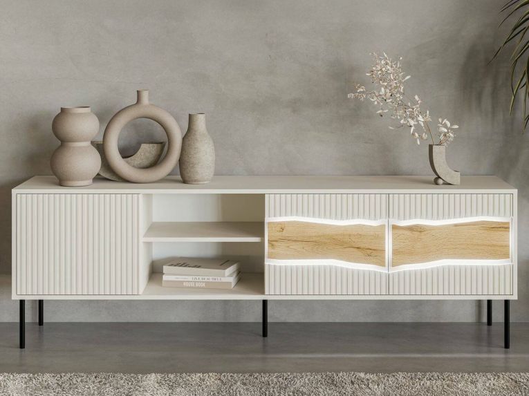 Mobile porta TV Luvinate, 190x40 h62 cm, Beige e Rovere Nodi