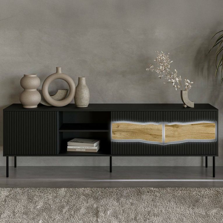 Mobile porta TV Luvinate, 190x40 h62 cm, Nero e Rovere Nodi