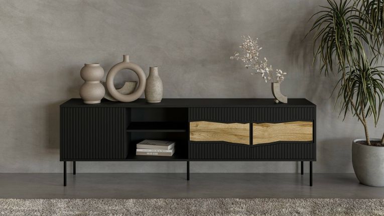 Mobile porta TV Luvinate, 190x40 h62 cm, Nero e Rovere Nodi