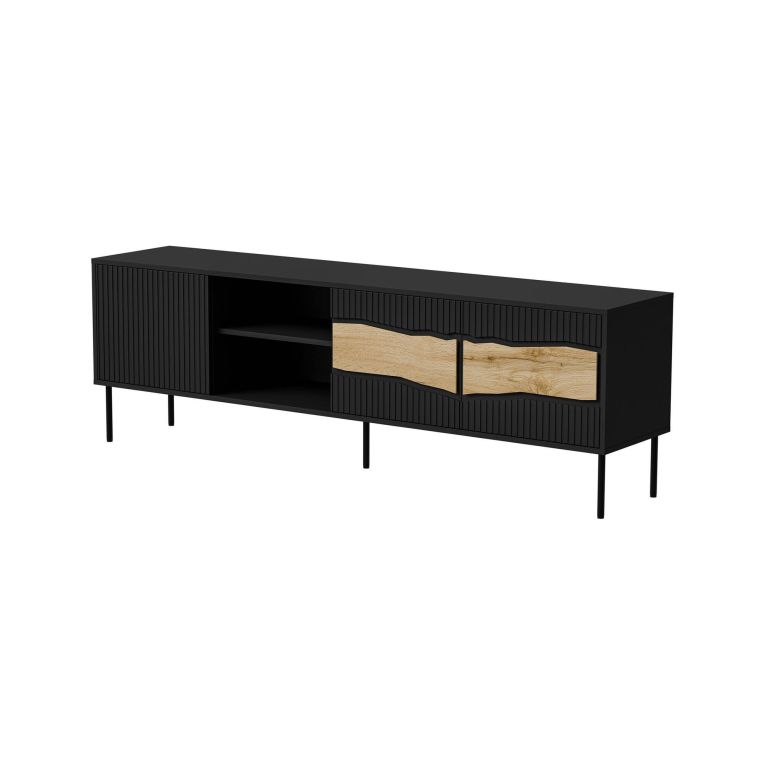 Mobile porta TV Luvinate, 190x40 h62 cm, Nero e Rovere Nodi