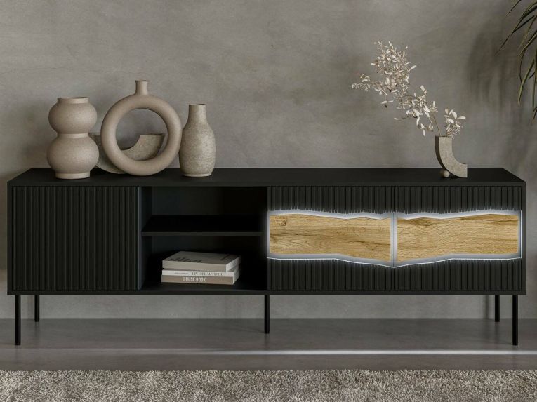 Mobile porta TV Luvinate, 190x40 h62 cm, Nero e Rovere Nodi
