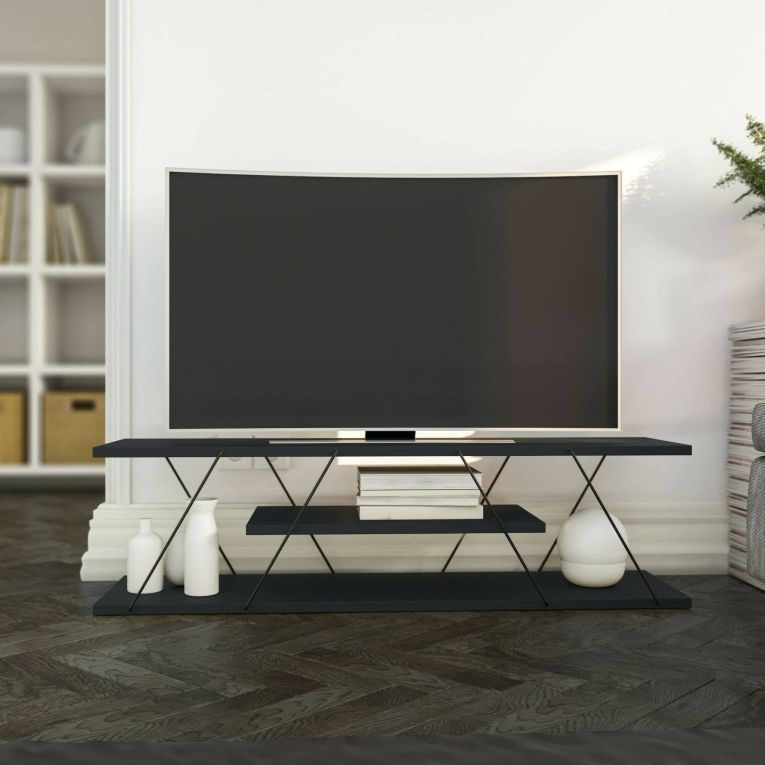 Mobile porta TV Lysithea, Supporto per televisione da salotto, Credenza bassa da soggiorno, Base porta TV, 120x30h33 cm, Antracite e Grigio