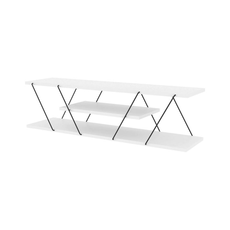 Mobile porta TV Lysithea, Supporto per televisione da salotto, Credenza bassa da soggiorno, Base porta TV, 120x30h33 cm, Bianco e Nero
