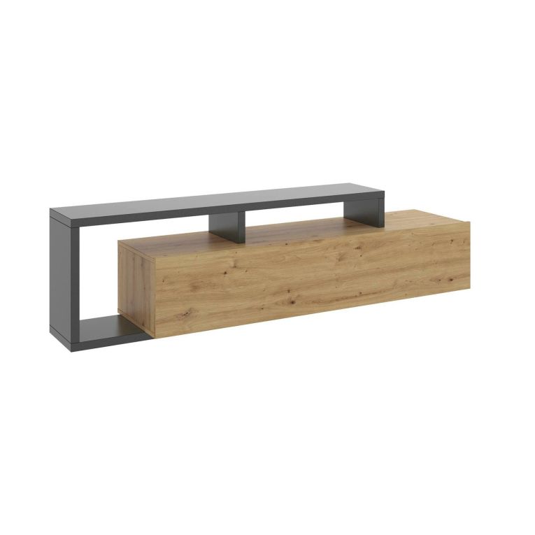 Mobile porta TV Maiella, Credenza bassa da soggiorno, Madia da salotto per televisione, 165x40h47 cm, Rovere Nodi e Antracite