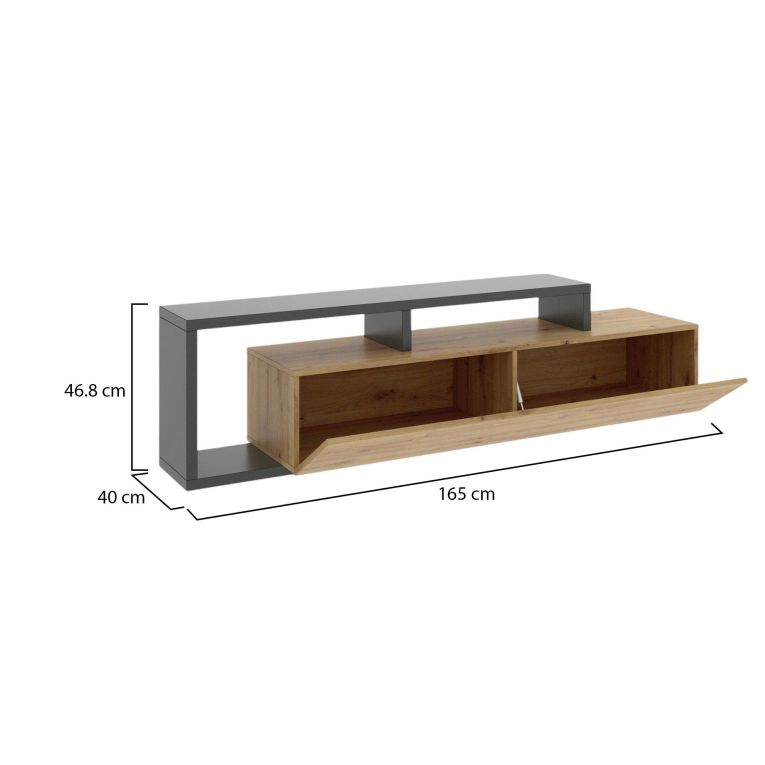 Mobile porta TV Maiella, Credenza bassa da soggiorno, Madia da salotto per televisione, 165x40h47 cm, Rovere Nodi e Antracite
