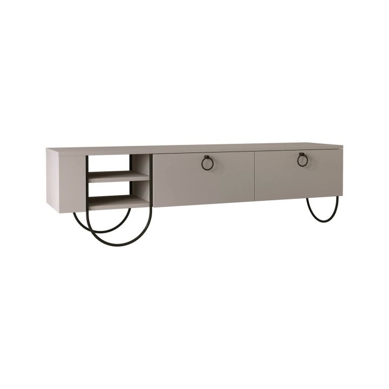 Mobile porta TV Malina, Credenza da soggiorno, Armadio basso per TV, Base parete attrezzata, 150x36 h44 cm, Beige