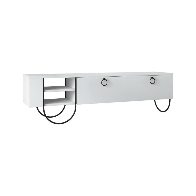 Mobile porta TV Malina, Credenza da soggiorno, Armadio basso per TV, Base parete attrezzata, 150x36 h44 cm, Bianco