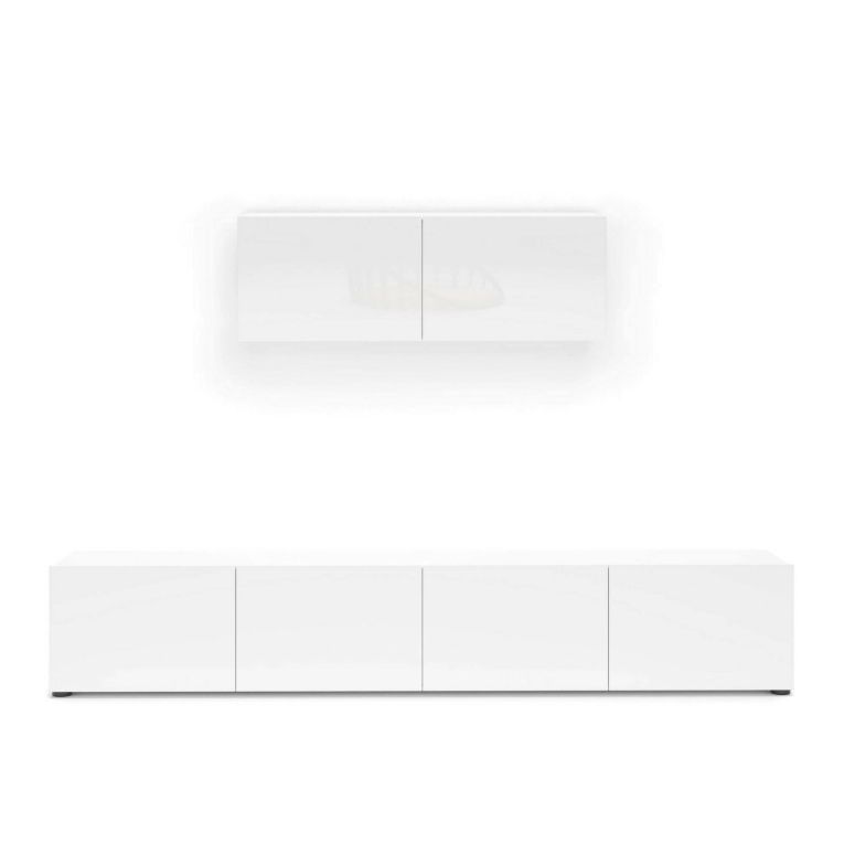 Mobile porta TV Mangaung, Credenza da soggiorno, Armadio basso per TV, Base parete attrezzata, Made in Italy, 225x38h39 cm, Bianco lucido
