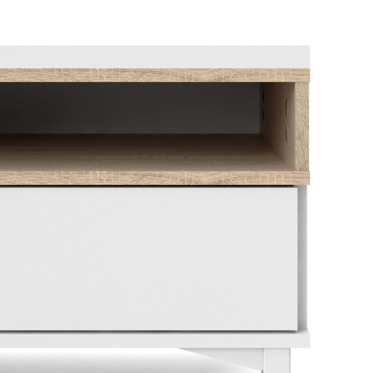 Mobile porta TV Margaux, Credenza da soggiorno, Armadio basso per TV, Base parete attrezzata, 48x156 h48 cm, Bianco e Quercia