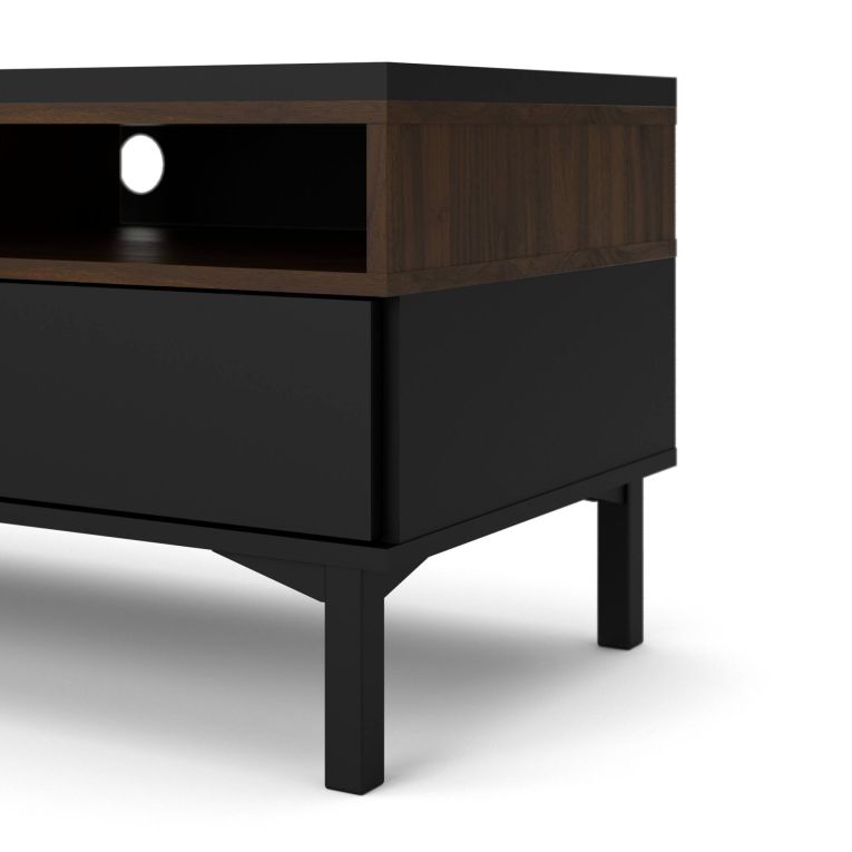 Mobile porta TV Margaux, Credenza da soggiorno, Armadio basso per TV, Base parete attrezzata, 48x156 h48 cm, Nero e Noce