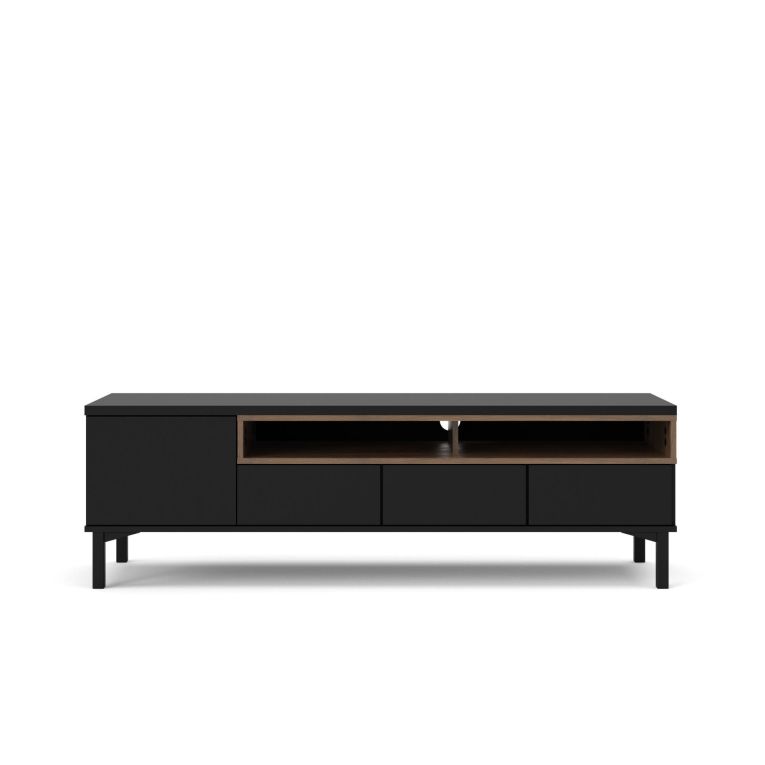 Mobile porta TV Margaux, Credenza da soggiorno, Armadio basso per TV, Base parete attrezzata, 48x156 h48 cm, Nero e Noce