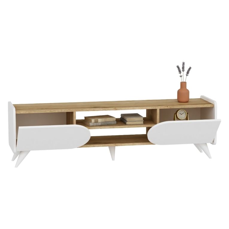 Mobile Porta tv Marrone Bianco un Ripiano 2 Ante 160x40x45h cm, 4 Vani - Solza