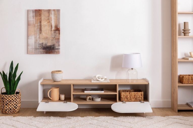 Mobile Porta tv Marrone Bianco un Ripiano 2 Ante 160x40x45h cm, 4 Vani - Solza