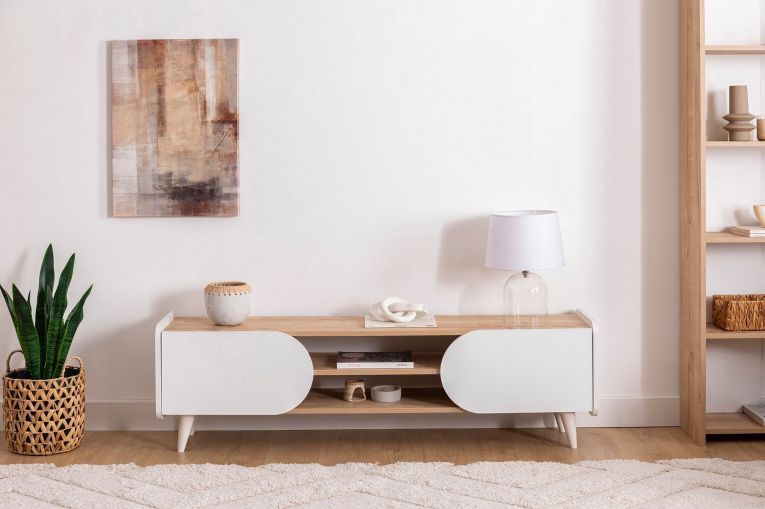 Mobile Porta tv Marrone Bianco un Ripiano 2 Ante 160x40x45h cm, 4 Vani - Solza