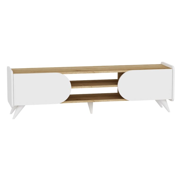 Mobile Porta tv Marrone Bianco un Ripiano 2 Ante 160x40x45h cm, 4 Vani - Solza