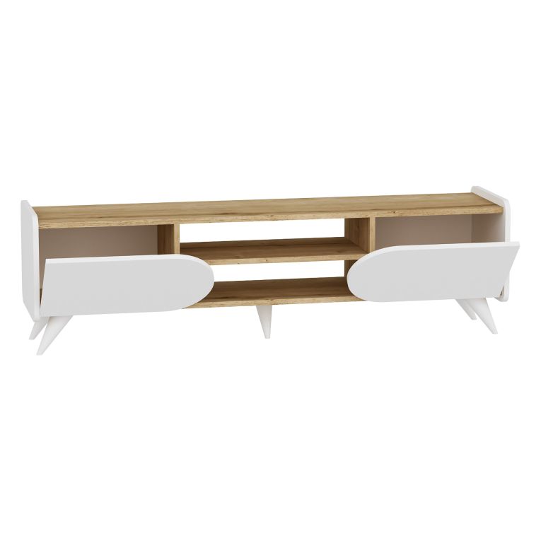 Mobile Porta tv Marrone Bianco un Ripiano 2 Ante 160x40x45h cm, 4 Vani - Solza