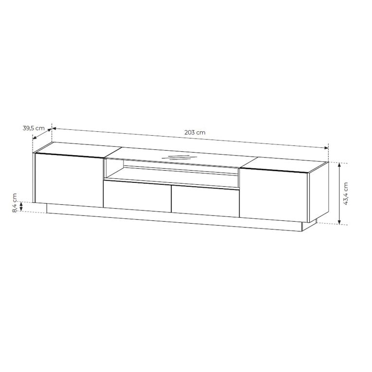 Mobile Porta tv Marrone Chiaro Marrone Rovere 2 Cassetti 2 Ripiani 203x40x43h cm, 2 Ante - Kakagano