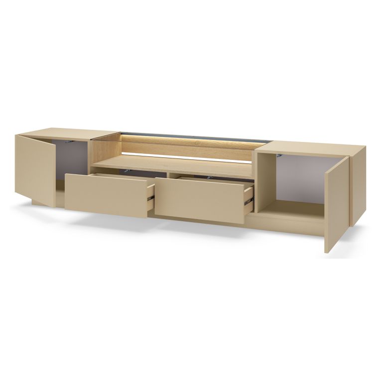 Mobile Porta tv Marrone Chiaro Marrone Rovere 2 Cassetti 2 Ripiani 203x40x43h cm, 2 Ante - Kakagano