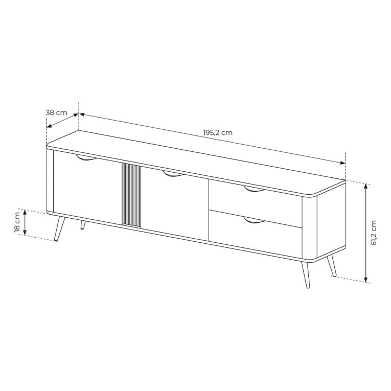 Mobile Porta tv Marrone Noce 2 Cassetti 3 Ripiani 195x38x61h cm, 2 Ante - Kamirili