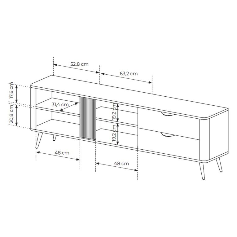 Mobile Porta tv Marrone Noce 2 Cassetti 3 Ripiani 195x38x61h cm, 2 Ante - Kamirili