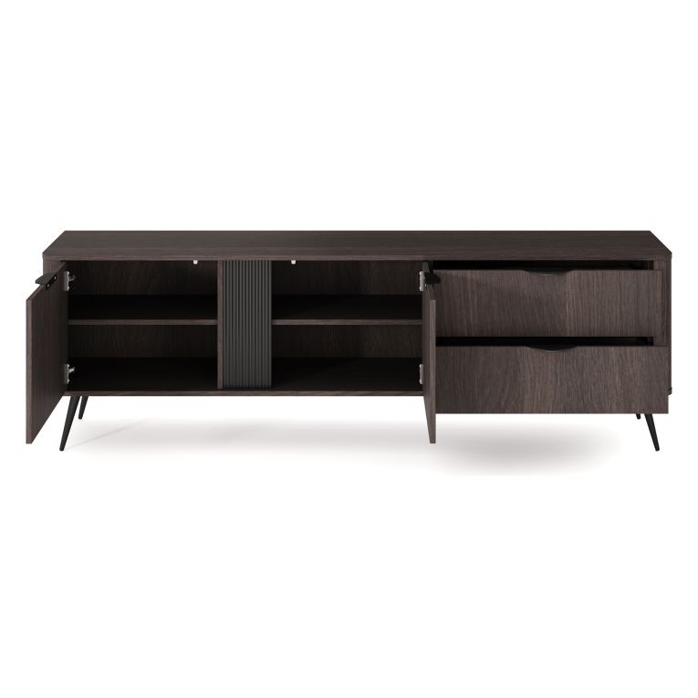 Mobile Porta tv Marrone Noce 2 Cassetti 3 Ripiani 195x38x61h cm, 2 Ante - Kamirili