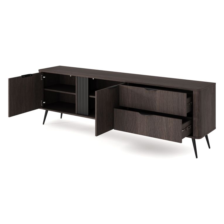 Mobile Porta tv Marrone Noce 2 Cassetti 3 Ripiani 195x38x61h cm, 2 Ante - Kamirili