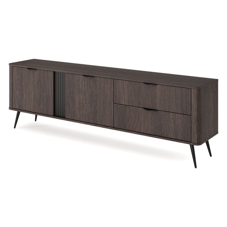 Mobile Porta tv Marrone Noce 2 Cassetti 3 Ripiani 195x38x61h cm, 2 Ante - Kamirili