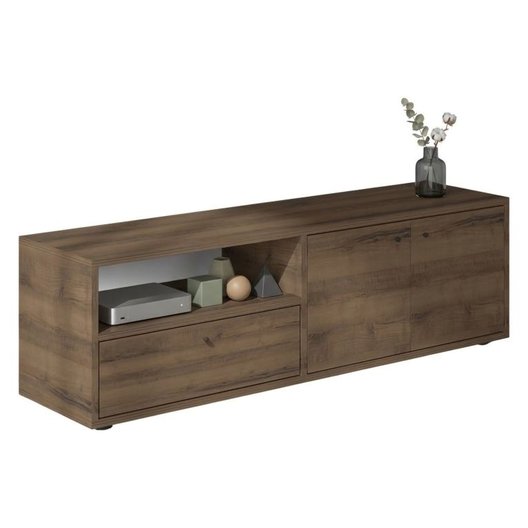 Mobile Porta tv Marrone Noce 2 Ripiani 3 Ante 136x35x42h cm, 4 Vani - Partanna