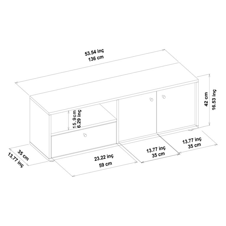 Mobile Porta tv Marrone Noce 2 Ripiani 3 Ante 136x35x42h cm, 4 Vani - Partanna